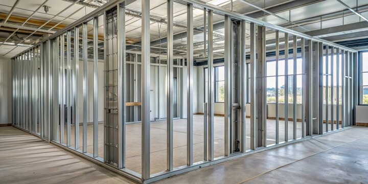 A modern metal frame for plasterboard partition installation
