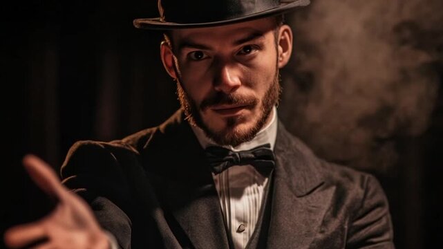 Close-up of a man in vintage attire