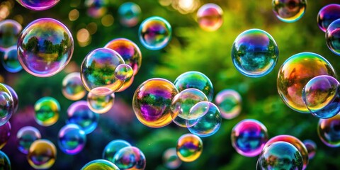 Close-up of colorful soap bubbles floating in the air