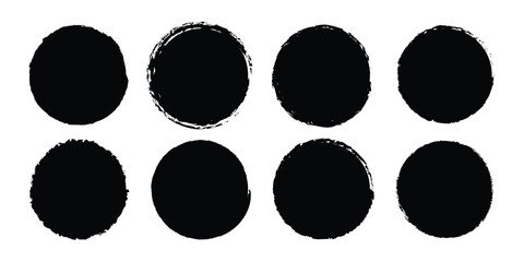 Black grunge round shapes. Brush strokes frame design element, vector illustration