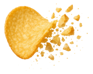 The delicate edge of a chip disintegrating into fine particles.