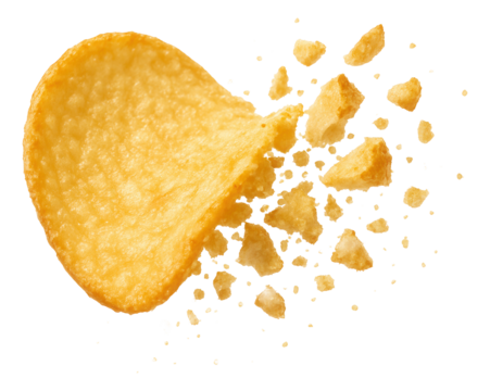 The delicate edge of a chip disintegrating into fine particles.