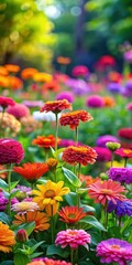 Vibrant colorful flowers blooming in a garden