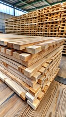 Wooden tongue and groove boards neatly stacked on a wooden pallet
