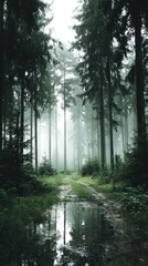 Fototapeta premium Misty Forest Reflection