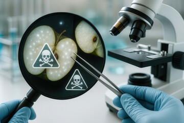 Examining heavy metal contamination in fruits under microscope laboratory scientific research close-up health risks