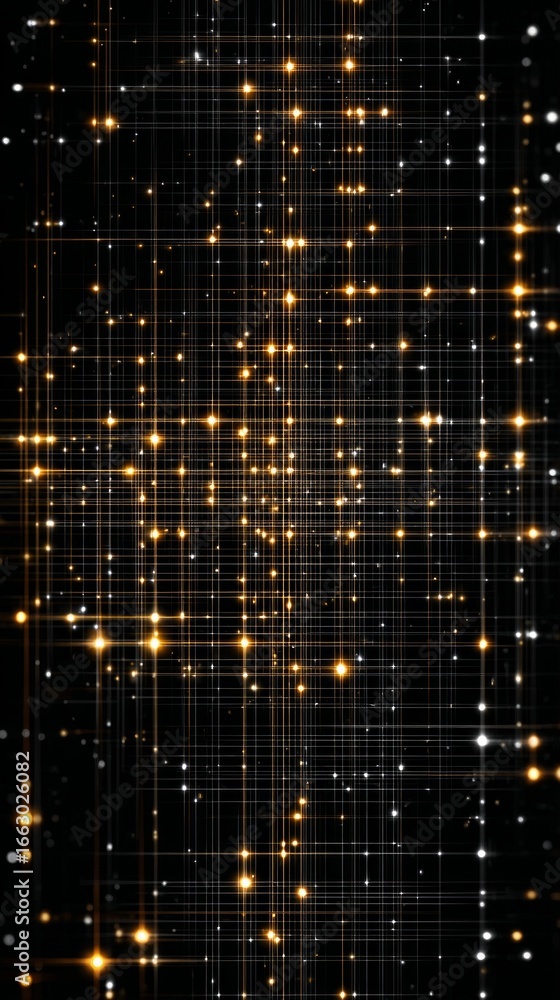 Poster golden particles flowing through grid lines creating an abstract background with a sense of depth an