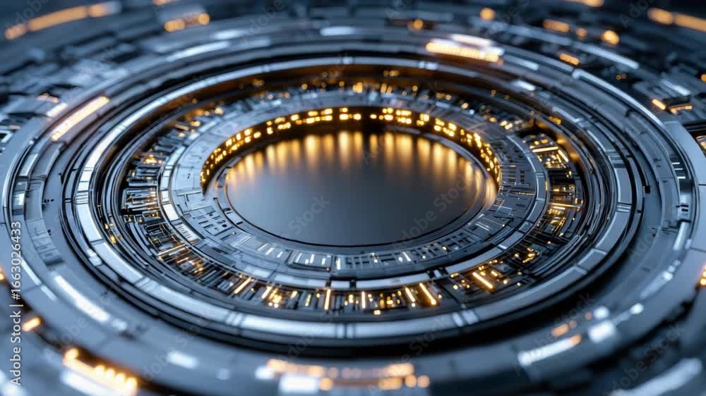 Poster futuristic circular design featuring glowing elements and intricate technology creates captivating