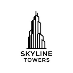 Fototapeta premium Minimalist black and white logo of a skyscraper. Represents modern architecture.