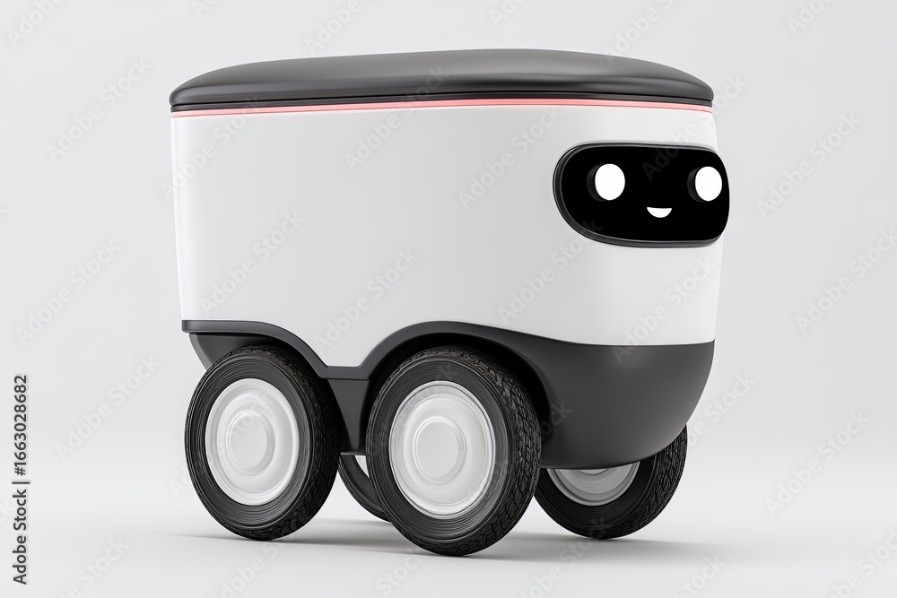 Poster innovative delivery robot showcasing autonomous mobility features in a sleek design representing the