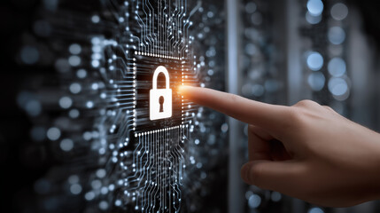 Concept image showing network and internet server security with encryption symbols, representing data protection, cybersecurity, and safe digital communication.