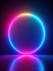 Obraz premium Colorful neon circle surrounded by soft glow emitting from all sides in dark space