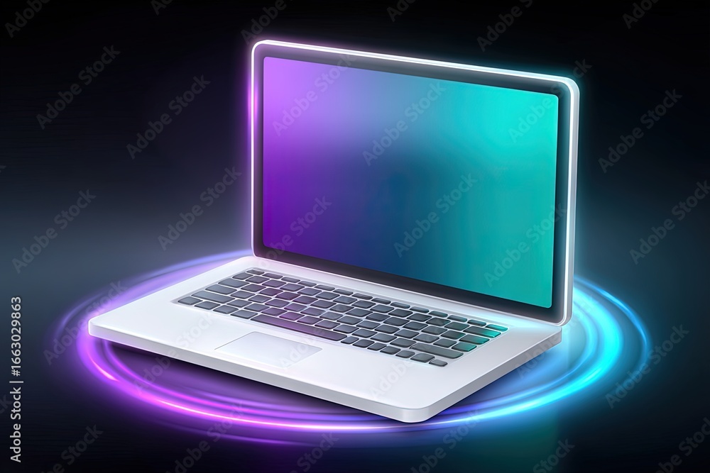 Aufkleber futuristic laptop design illuminated by technicolor lights creating an ethereal glowing effect empha