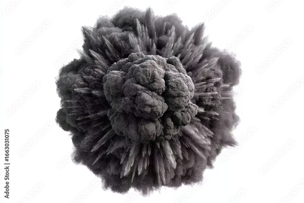 Poster explosive eruption generating a dynamic cloud of smoke showcasing chaotic beauty and power in a visu
