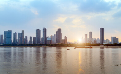 Fototapeta premium Yangtze River and skyscrapers, Wuhan, China.