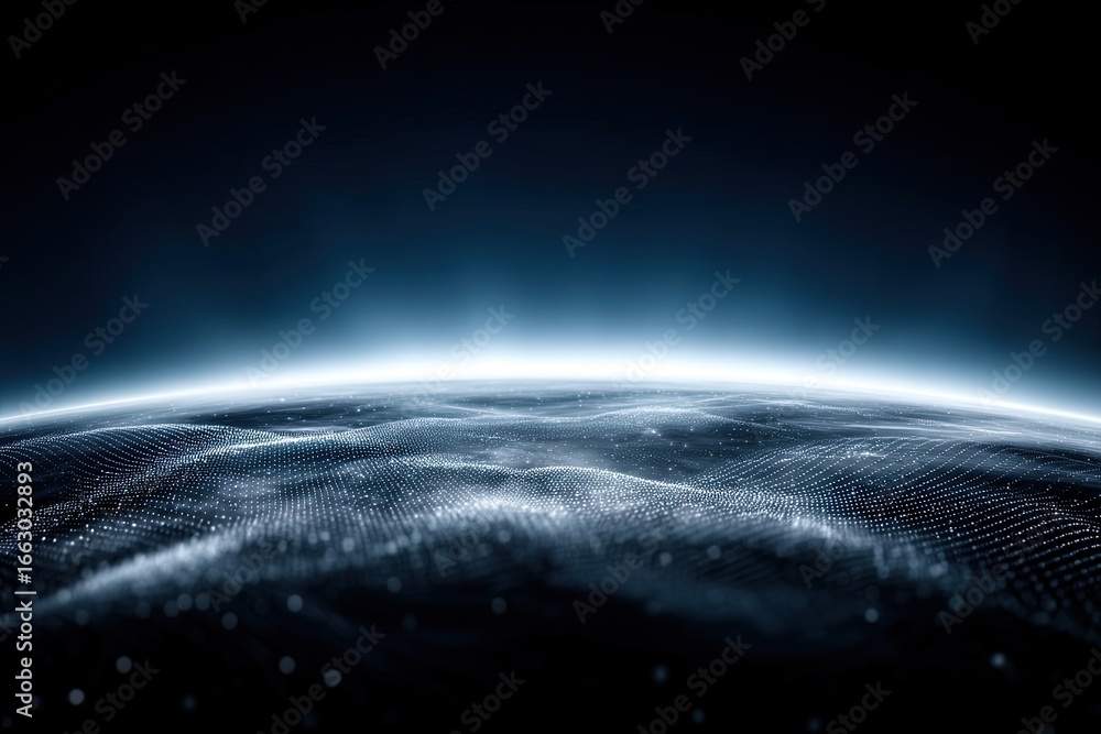 Aufkleber digital universe composed of intricate wave patterns and luminous data points emerging from an infin