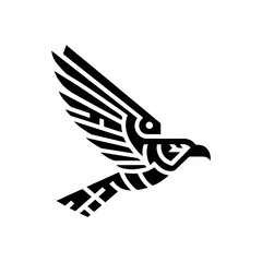 minimalist black aztec totem eagle bird or Mayan and Inca tribal symbol vector flat design.