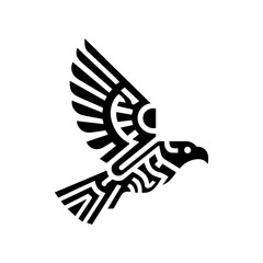 Obraz premium minimalist black aztec totem eagle bird or Mayan and Inca tribal symbol vector flat design.