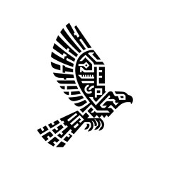 minimalist black aztec totem eagle bird or Mayan and Inca tribal symbol vector flat design.