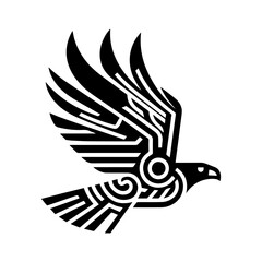 minimalist black aztec totem eagle bird or Mayan and Inca tribal symbol vector flat design.