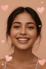 Woman Smiling Portrait with Heart Shapes