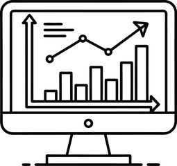 Business Analytics Dashboard with Growing Graphs Vector Illustration line art vector on white background