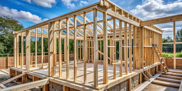 New home extension wooden framework detail