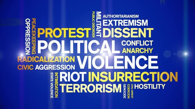 Political Violence animated word cloud-text design animation tag kinetic typography seamless loop.