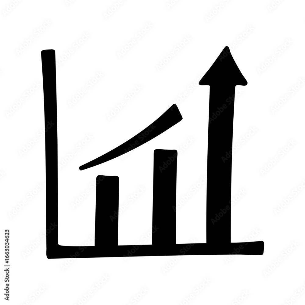 Poster simple bar graph with ascending arrow showing growth and profit increase