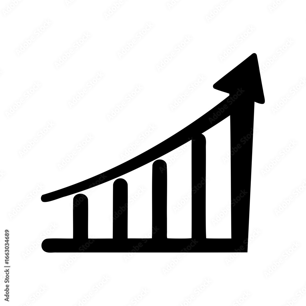 Poster ascending line graph with an arrow showing exponential growth and progress