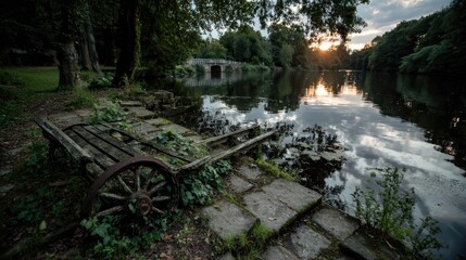 Fototapeta premium Overgrown Cart at Waters Edge