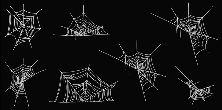 Hand drawn spooky spider web for halloween spooky season. Cobweb doodle sketch in simple minimalist style.