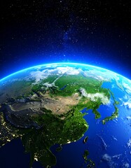 Detailed view of Earth's Asia region from space