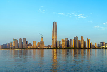 Fototapeta premium Yangtze River and skyscrapers, Wuhan, China.