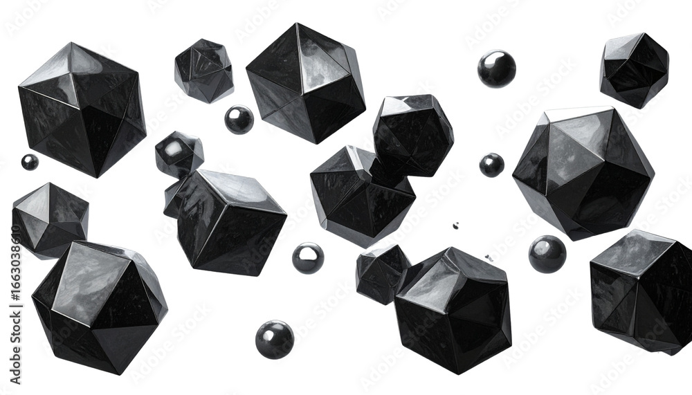 Fototapete 3d rendering. abstract geometric shapes illustration. modern minimal black glossy objects isolated o