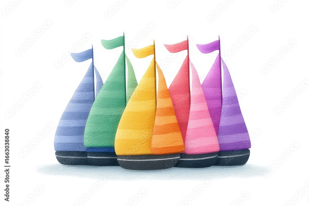 Poster a delightful array of colorful miniature sailboats arranged harmoniously showcasing artistic flair i