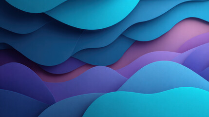 Obraz premium Abstract Wavy Paper Cut Background in Shades of Blue and Purple, Layered Paper Art, Modern 3D Rendering, Minimalist Design, Textured Surface, Contemporary Backdrop for Graphic Design