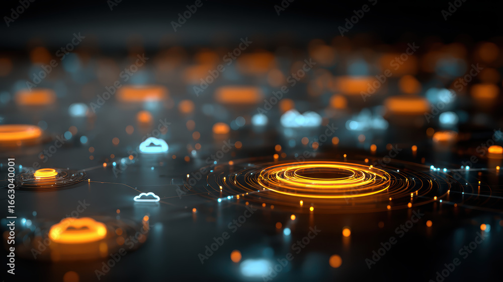 Aufkleber abstract cloud computing network visualization: digital data flow, futuristic technology background 