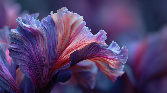 Abstract Floral Design with Flowing Lines and Vibrant Colors, Featuring a Blend of Purple, Blue, and Orange Hues, Creating a Soft and Dreamy Aesthetic, Ideal for Backgrounds and Creative Projects