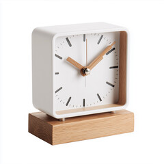 Minimalist table clock in white and wood