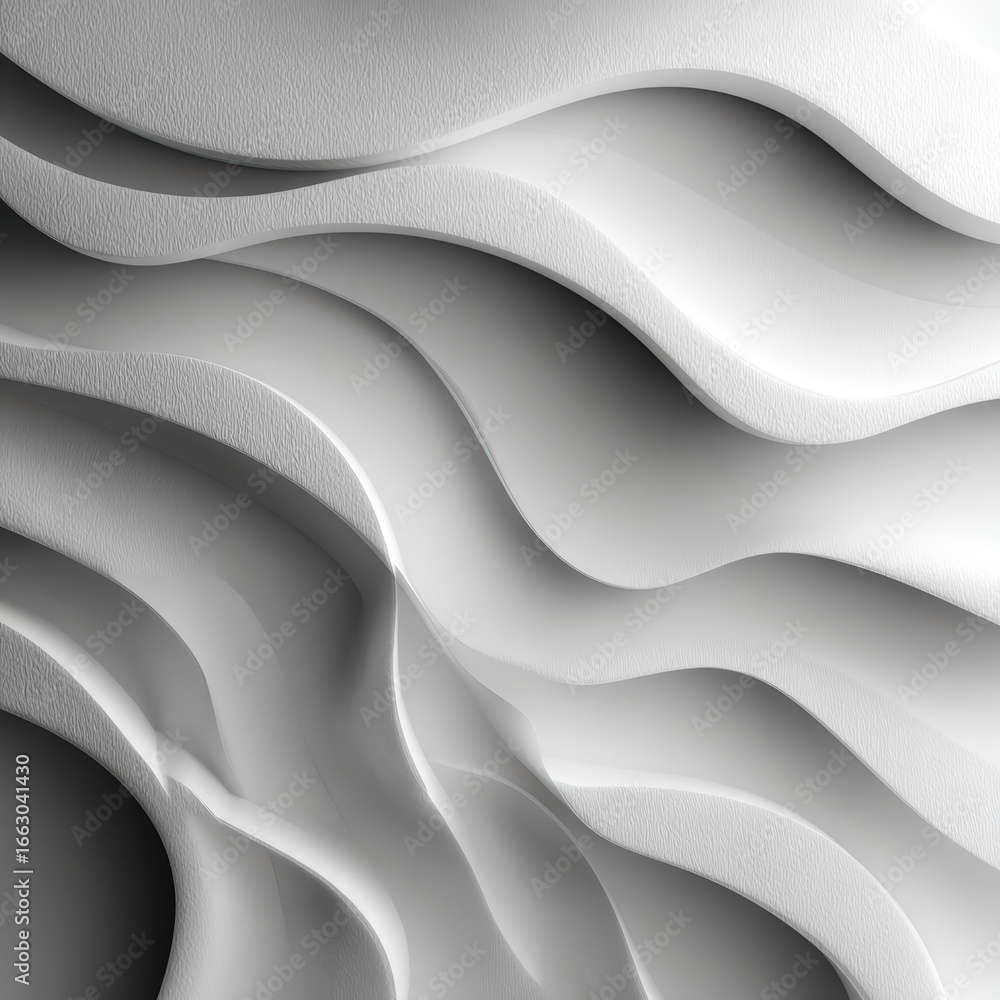 Poster abstract white wavy background with textured surface, modern minimalist design with smooth curves an