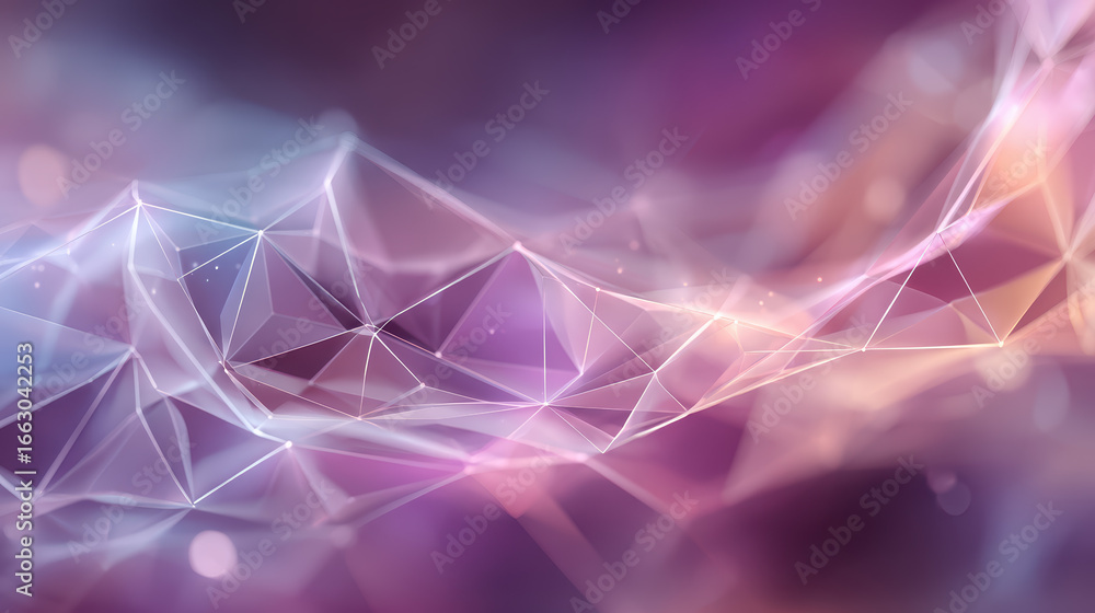 Poster abstract polygonal network background with pink and purple hues, featuring a futuristic, low poly de