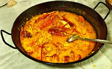 Rice with lobster. Typical Spanish food.