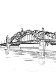 Detailed architectural sketch of a bridge