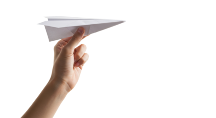 Hand holding paper airplane png isolated on transparent background