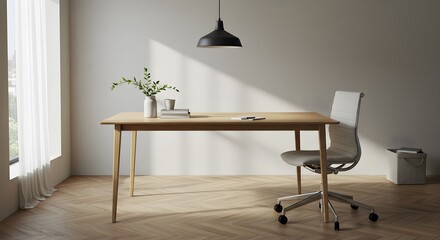 Bright interior shows minimal modern office space with soft shadows. Great for backgrounds, branding, and product mockups.