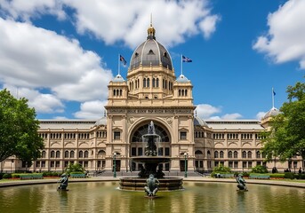 Grand Victorian building, fountain, gardens
