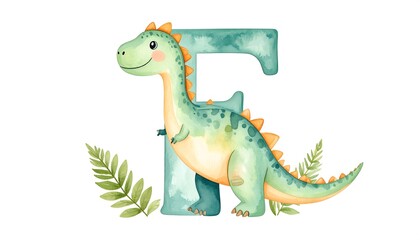 Obraz premium Cute dinosaur letter F, watercolor style