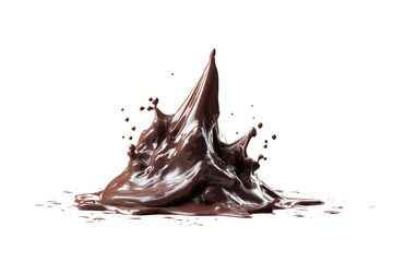 Glossy Dark Chocolate Splash Peak with Droplets, Isolated on transparent background
