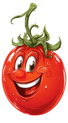 Fototapeta premium cartoon smiling red tomato, funny personage, white background